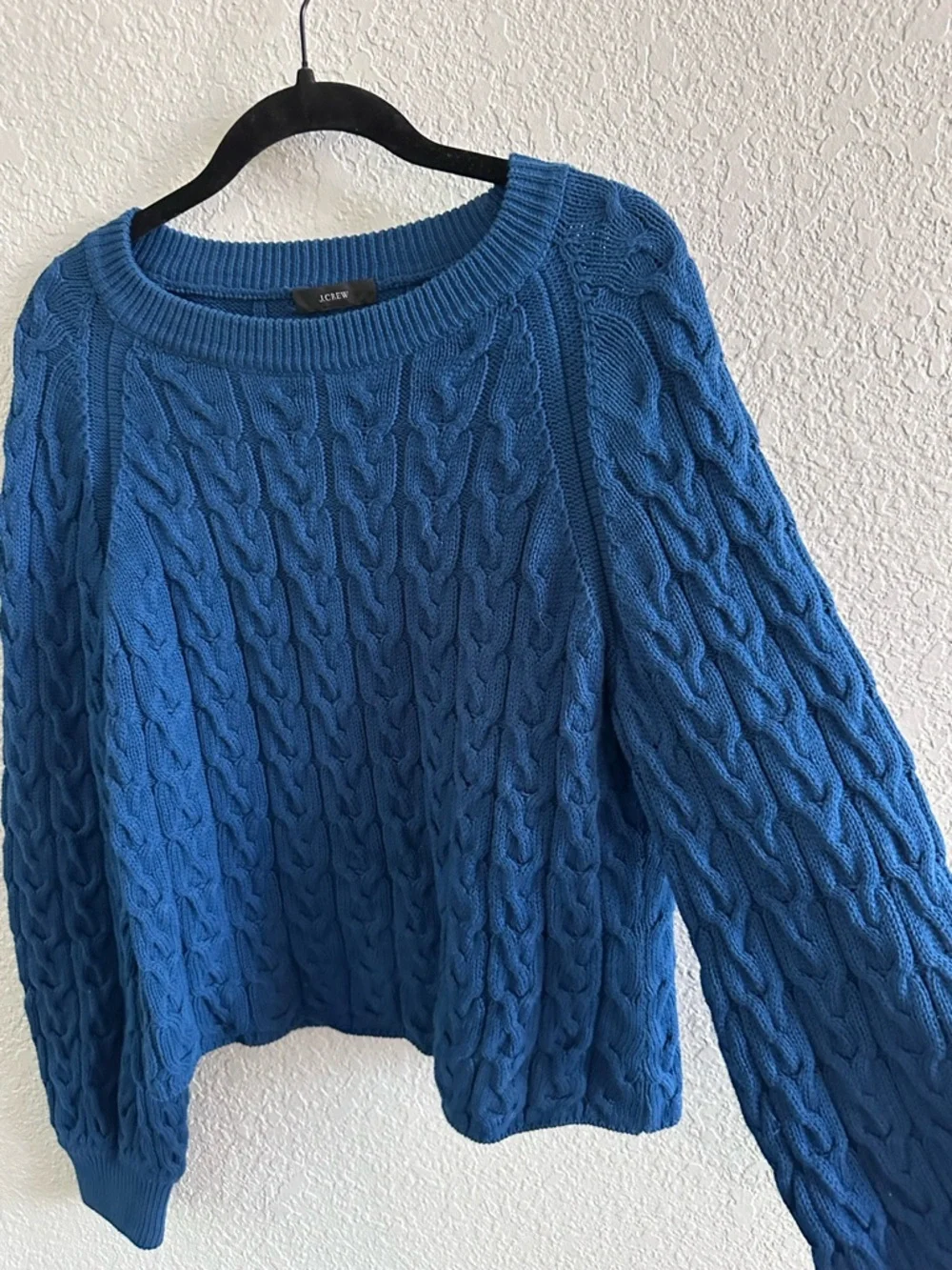 J.Crew Re-Imagined Cable Knit Sweater Blue 100% Cotton Chunky Pullover Womens